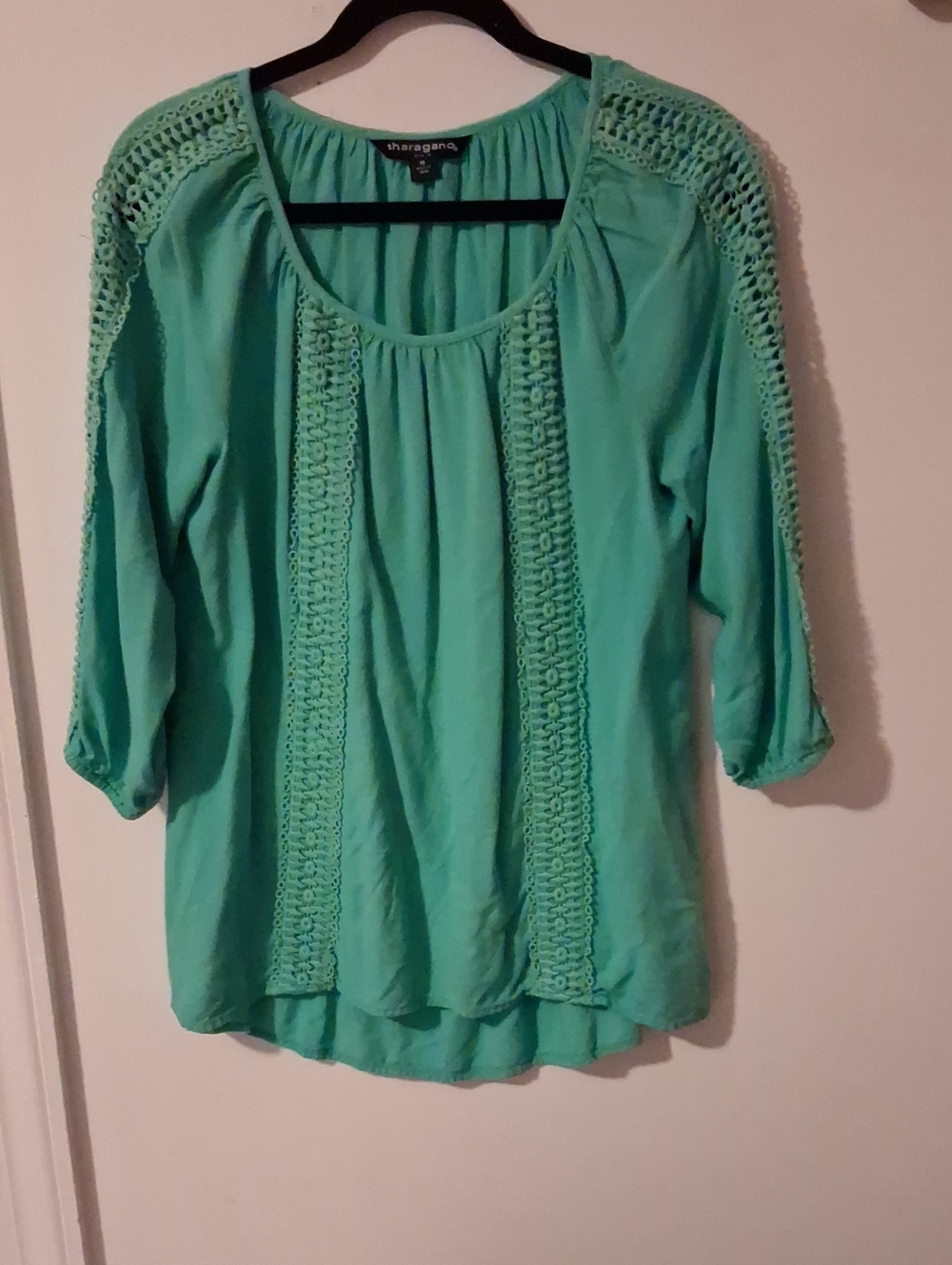 Sharagano Seafoam Crochet-Trim Peasant Blouse